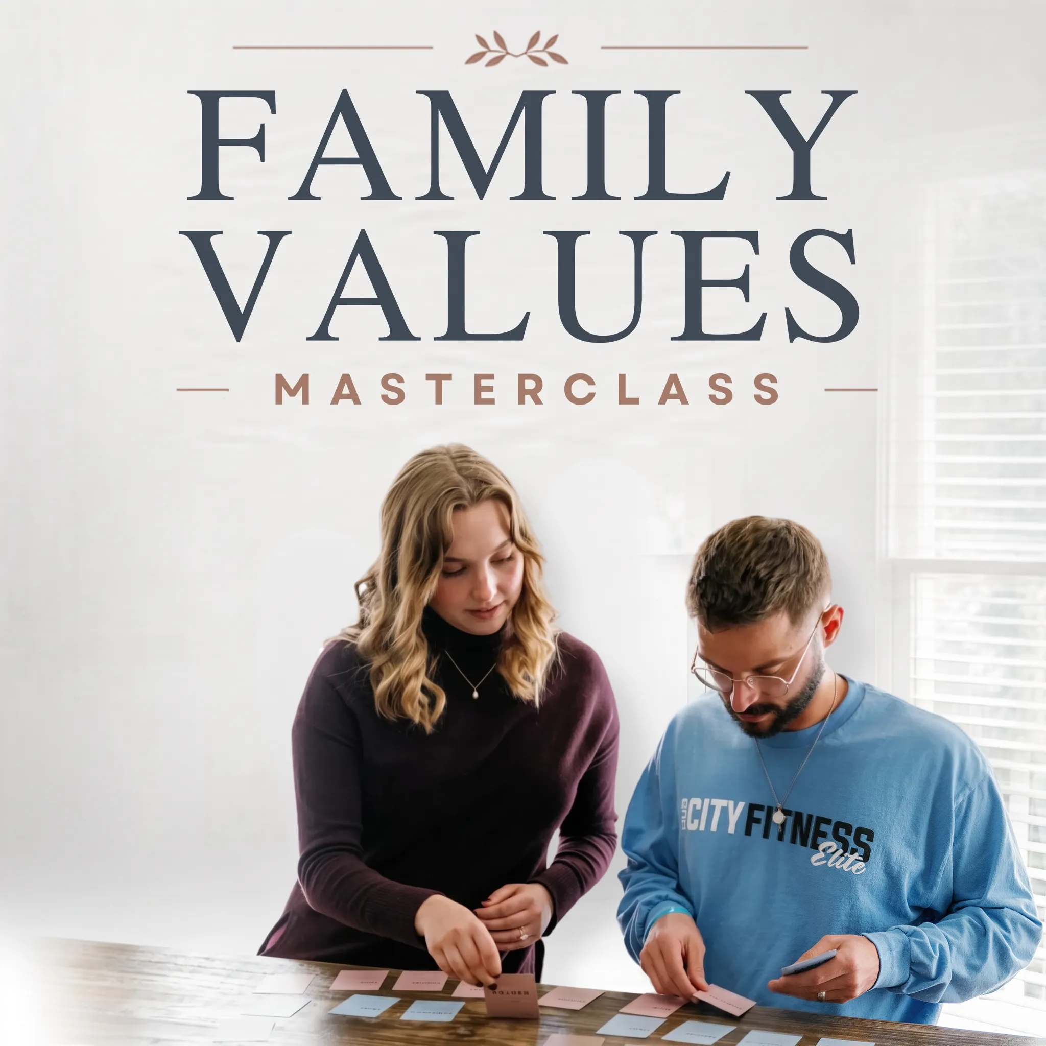 Image of the Family Values Masterclass title and a couple working the class.